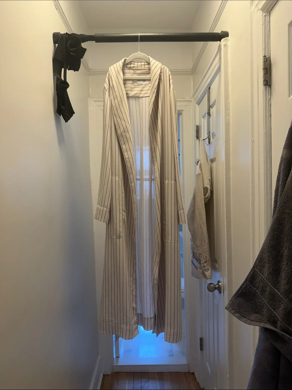 Babaton Cream and Beige Striped Longline Trench Coat